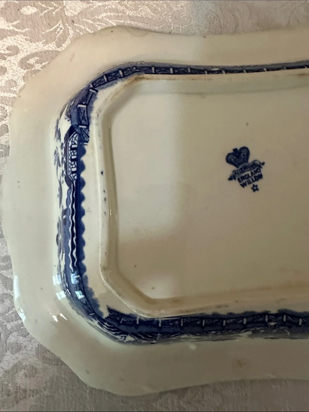 Antique Allertons England Blue Willow Scalloped Vegetable Serving Bowl